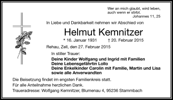 Traueranzeige von Helmut Kemnitzer von Frankenpost