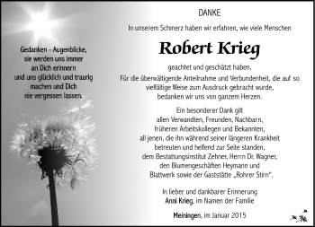 Traueranzeige von Robert Krieg von Südthüringer Presse