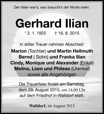 Traueranzeige von Gerhard Ilian von Südthüringer Presse