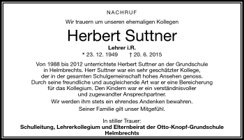 Traueranzeige von Herbert Suttner von Frankenpost