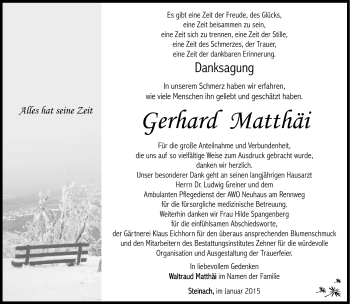Traueranzeige von Gerhard Matthäi von Südthüringer Presse