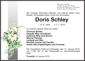 Traueranzeige von Schley Doris von 26011