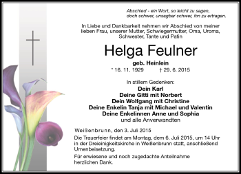 Traueranzeige von Helga Feulner von Neue Presse Coburg