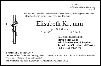 Traueranzeige von Elisabeth Krumm von Neue Presse Coburg