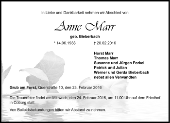 Traueranzeige von Anne Marr von Neue Presse Coburg