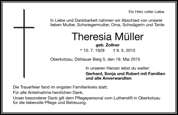 Traueranzeige von Theresia Müller von Frankenpost