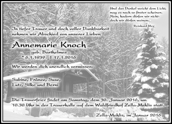 Traueranzeige von Annemarie Knoch von Südthüringer Presse