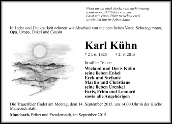 Traueranzeige von Karl Kühn von Südthüringer Presse