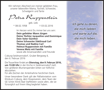 Traueranzeige von Petra Ruppenstein von Neue Presse Coburg