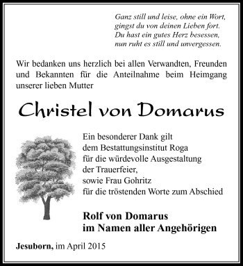Traueranzeige von Christel von Domarus von Südthüringer Presse