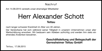 Traueranzeige von Alexander Schott von Neue Presse Coburg