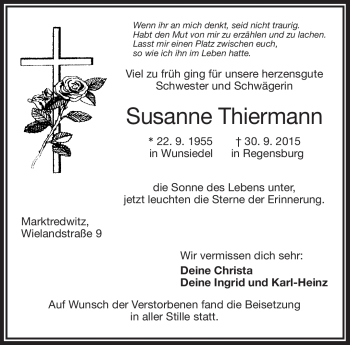 Traueranzeige von Susanne Thiermann von Frankenpost