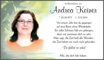 Traueranzeige von Andrea Keiner von Südthüringer Presse