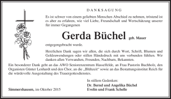 Traueranzeige von gerda Büchel von Südthüringer Presse