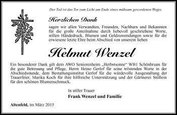 Traueranzeige von Helmut Wenzel von Südthüringer Presse