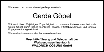 Traueranzeige von Gerda Göpel von Neue Presse Coburg