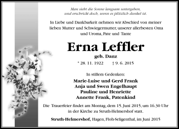 Traueranzeige von Erna Leffler von Südthüringer Presse