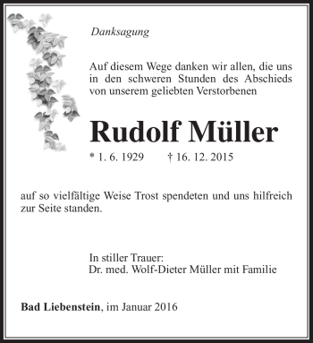 Traueranzeige von Rudolf Müller von Südthüringer Presse