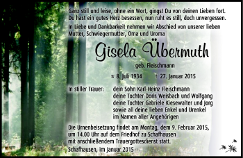 Traueranzeige von Gisela Übermuth von Südthüringer Presse