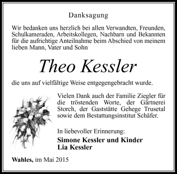 Traueranzeige von Theo Kessler von Südthüringer Presse