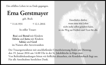 Traueranzeige von Erna Gerstmayer von Neue Presse Coburg