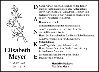 Traueranzeige von Elisabeth Meyer von Südthüringer Presse