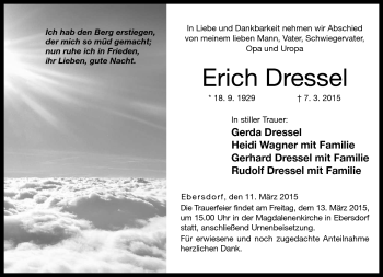 Traueranzeige von Erich Dressel von Neue Presse Coburg
