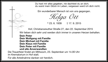 Traueranzeige von Helga Ott von Frankenpost
