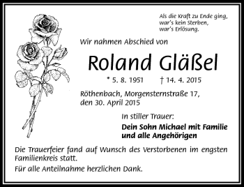 Traueranzeige von Roland Gläßel von Frankenpost