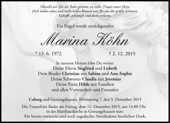 Traueranzeige von Marina Köhn von Neue Presse Coburg