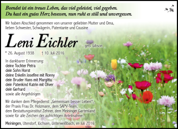 Traueranzeige von Leni Eichler von Südthüringer Presse