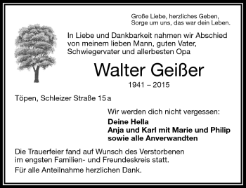Traueranzeige von Walter Geißer von Frankenpost