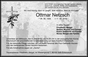 Traueranzeige von Ottmar Netzsch von Frankenpost