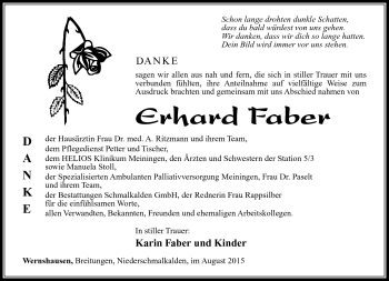 Traueranzeige von Erhard Faber von Südthüringer Presse