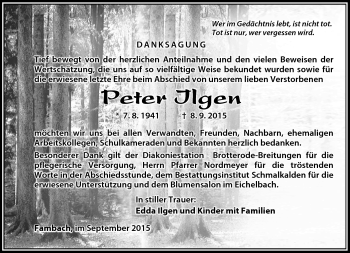 Traueranzeige von Peter Ilgen von Südthüringer Presse