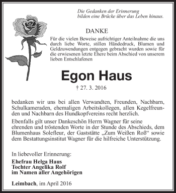 Traueranzeige von Egon Haus von Südthüringer Presse