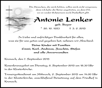 Traueranzeige von Antonie Lenker von Neue Presse Coburg