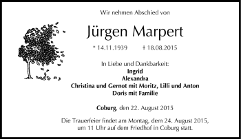 Traueranzeige von Jürgen Marpert von Neue Presse Coburg