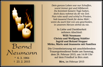 Traueranzeige von Bernd Neumann von Südthüringer Presse