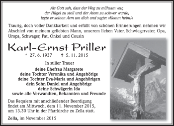Traueranzeige von Karl-Ernst Priller von Südthüringer Presse