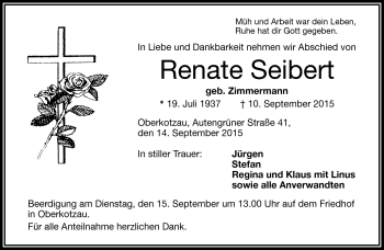 Traueranzeige von Renate Seibert von Frankenpost