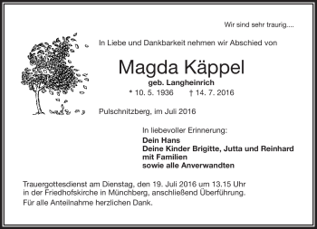 Traueranzeige von Magda Käppel von Frankenpost
