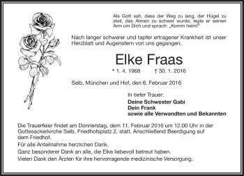 Traueranzeige von Elke Fraas von Frankenpost