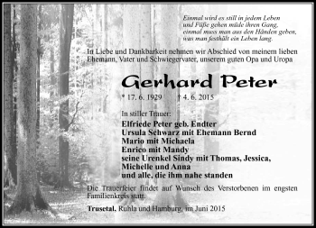 Traueranzeige von Gerhard Peter von Südthüringer Presse