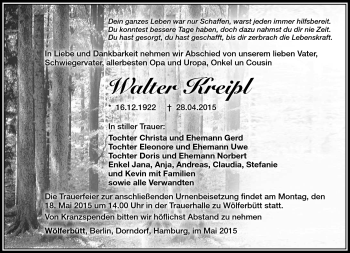 Traueranzeige von Walter Kreipel von Südthüringer Presse