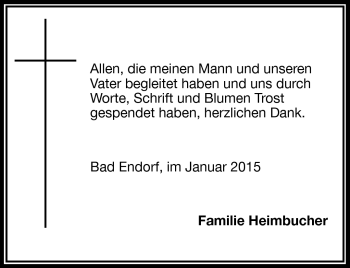 Traueranzeige von Helmut Heimbucher von Frankenpost