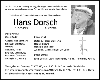 Traueranzeige von Hans Dorsch von Neue Presse Coburg