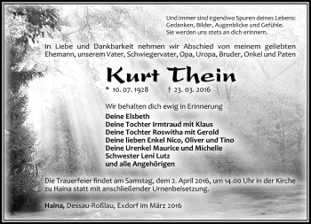 Traueranzeige von Kurt Thein von Südthüringer Presse