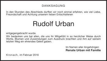 Traueranzeige von Rudolf Urban von Neue Presse Coburg