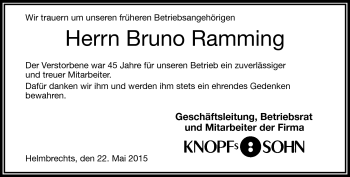 Traueranzeige von Bruno Ramming von Frankenpost
